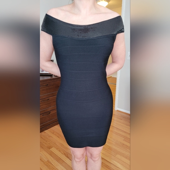 NEW WOMENS GUESS BLACK CATHERINE BANDAGE BODYCON SEQUIN COCKTAIL DRESS PARTY M - Picture 6 of 6